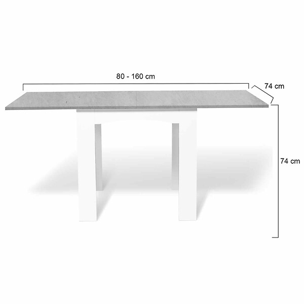 ID MARKET - Table à manger extensible rectangle DONA 4-8 personnes plateau effet béton 80-160 cm - large