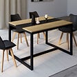ID MARKET - Table à manger rectangle DOVER 6 personnes bande centrale noire design industriel 120 cm - vignette