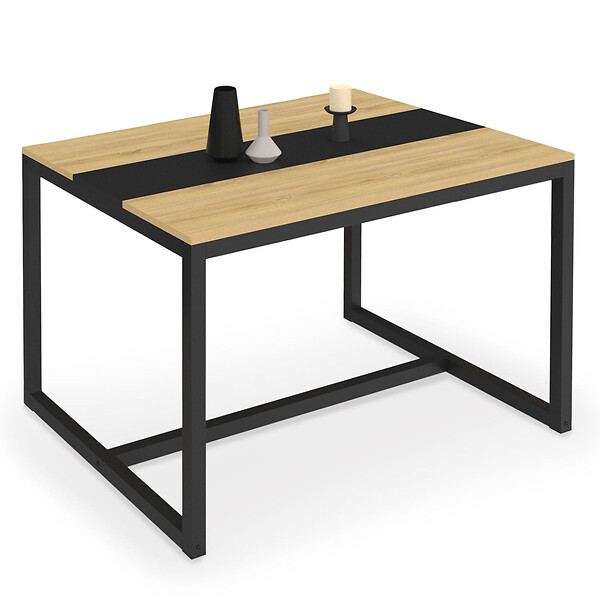 ID MARKET - Table à manger rectangle DOVER 6 personnes bande centrale noire design industriel 120 cm - large