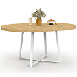 ID MARKET - Table à manger extensible ronde SELMA 4-8 personnes bois et blanc 110-150 cm - vignette
