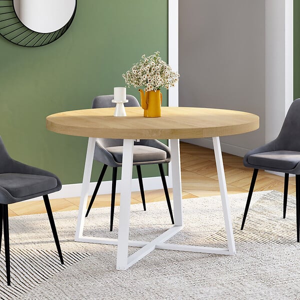 ID MARKET - Table à manger extensible ronde SELMA 4-8 personnes bois et blanc 110-150 cm - large