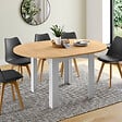 ID MARKET - Table à manger extensible ronde DONA 4-8 personnes blanche plateau façon hêtre 110-150 cm - vignette