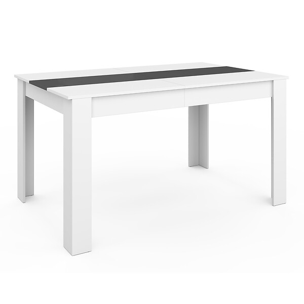 ID MARKET - Ensemble table à manger GEORGIA 140 cm blanche et grise et 6 chaises ROMANE grises liseré blanc - large
