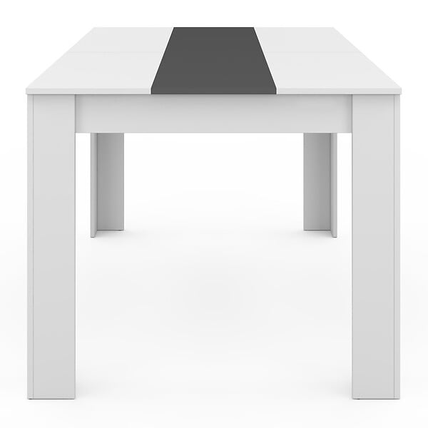 ID MARKET - Ensemble table à manger GEORGIA 140 cm blanche et grise et 6 chaises ROMANE grises liseré blanc - large