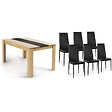 ID MARKET - Ensemble table à manger GEORGIA 140 cm imitation hêtre et noire et 6 chaises ROMANE noires - vignette