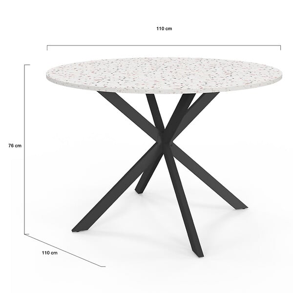 ID MARKET - Table à manger ronde ALIX 6 personnes pied araignée noir plateau effet terrazzo SIMONE  110 cm - large