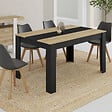 ID MARKET - Table à manger rectangle GEORGIA 6 personnes noire et imitation hêtre 140 x 80 cm - vignette