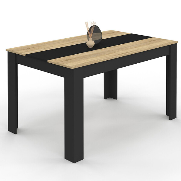 ID MARKET - Table à manger rectangle GEORGIA 6 personnes noire et imitation hêtre 140 x 80 cm - large