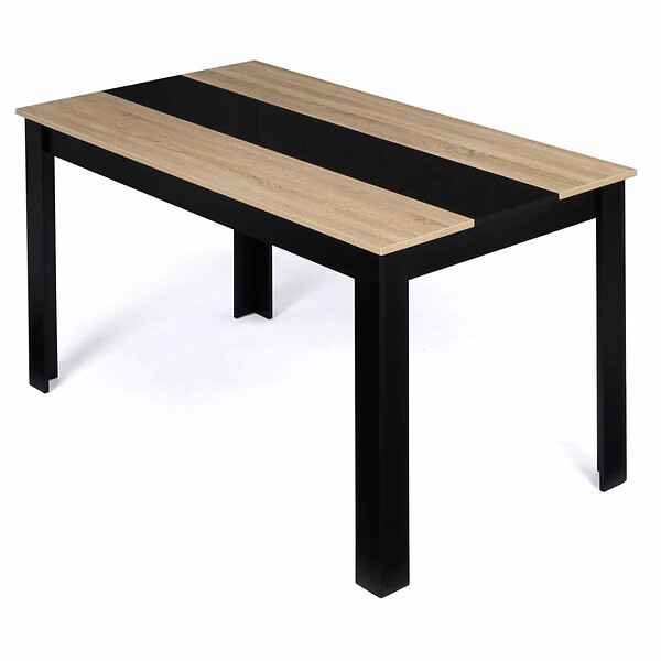ID MARKET - Table à manger rectangle GEORGIA 6 personnes noire et imitation hêtre 140 x 80 cm - large