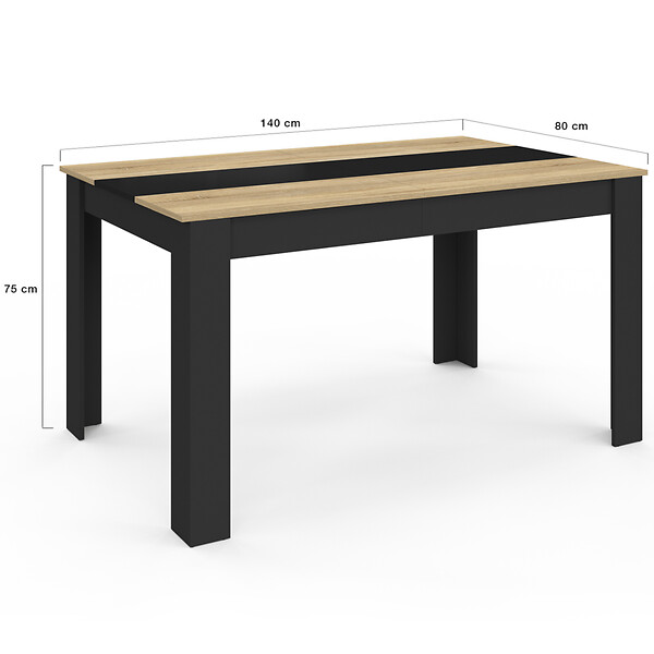 ID MARKET - Table à manger rectangle GEORGIA 6 personnes noire et imitation hêtre 140 x 80 cm - large