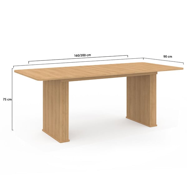 ID MARKET - Table à manger extensible rectangle JULIETTE 6-10 personnes pieds lattes tasseau bois coloris chêne 160-200cm - large