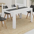 ID MARKET - Table à manger rectangle GEORGIA 6 personnes blanche et grise 140 x 80 cm - vignette