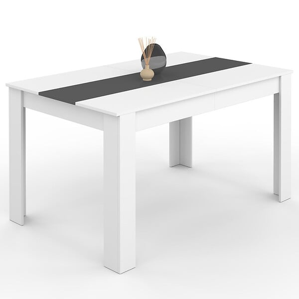 ID MARKET - Table à manger rectangle GEORGIA 6 personnes blanche et grise 140 x 80 cm - large