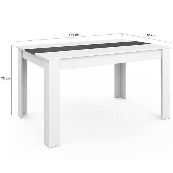 ID MARKET - Table à manger rectangle GEORGIA 6 personnes blanche et grise 140 x 80 cm - large