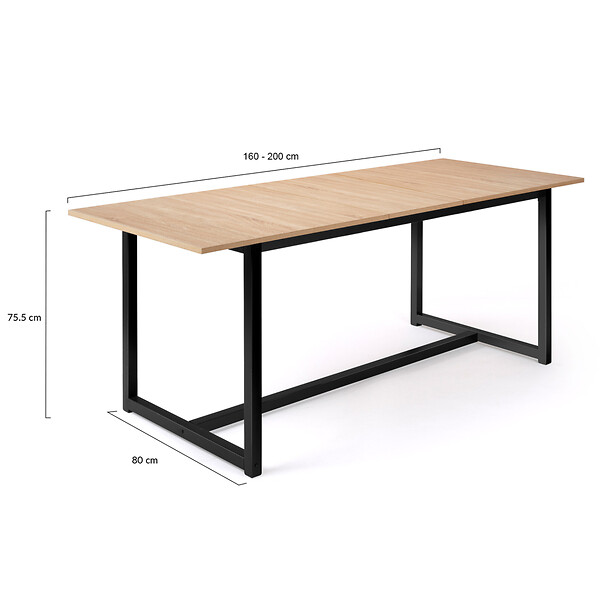 ID MARKET - Table à manger extensible rectangle DETROIT 6-10 personnes design industriel 160-200 cm - large