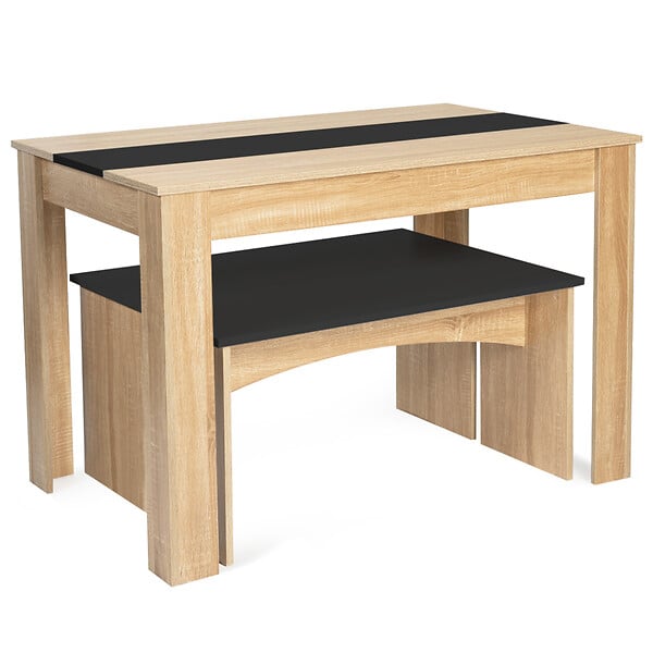 ID MARKET - Ensemble table à manger et 2 bancs ROZY 4 personnes façon hêtre et noir 110 cm - large