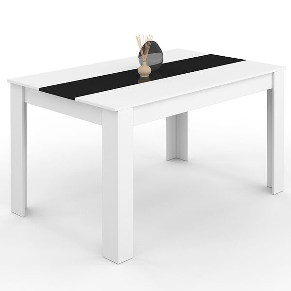 ID MARKET - Table à manger rectangle GEORGIA 6 personnes blanche et noire 140 x 80 cm - large