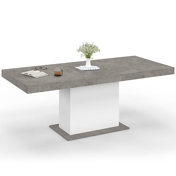 ID MARKET - Table à manger extensible rectangle EDEN 6-10 personnes béton et blanc 160-200 cm - large