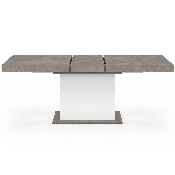ID MARKET - Table à manger extensible rectangle EDEN 6-10 personnes béton et blanc 160-200 cm - large