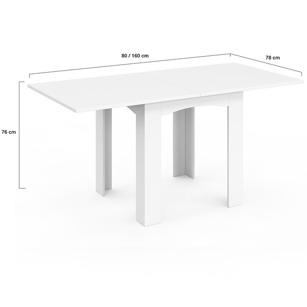 ID MARKET - Table à manger extensible rectangle DONA 4-8 personnes blanche 80-160 cm - large