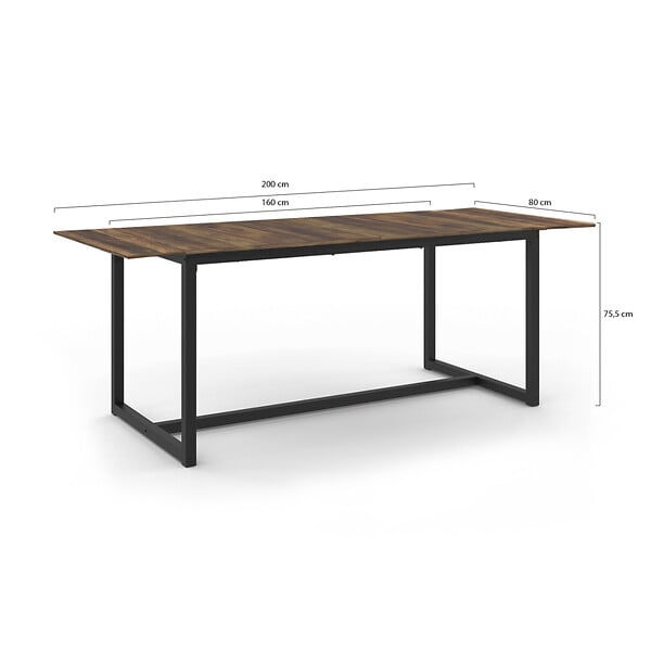 ID MARKET - Table à manger extensible rectangle HAWKINS 6-10 personnes bois foncé 160-200 cm - large