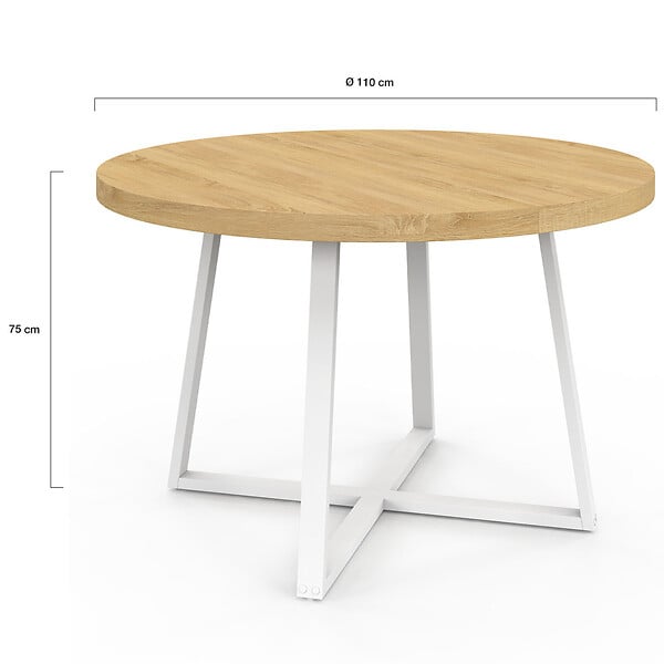ID MARKET - Table à manger fixe ronde SELMA 4-6 personnes bois et blanc 110 cm - large