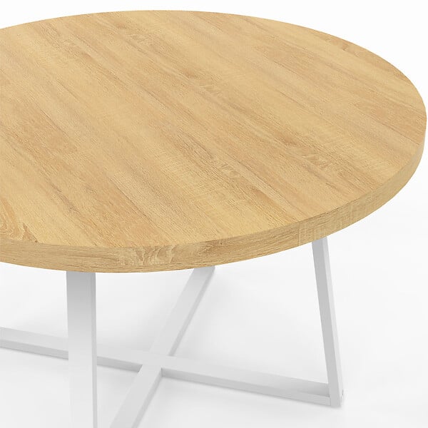 ID MARKET - Table à manger fixe ronde SELMA 4-6 personnes bois et blanc 110 cm - large