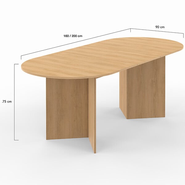 ID MARKET - Table à manger extensible ovale MARTHE 6 -10 personnes bois façon hêtre 160-200 cm - large