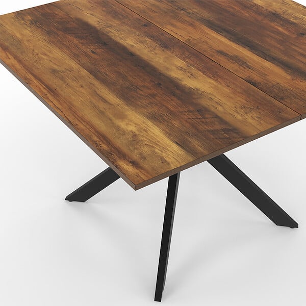 ID MARKET - Table à manger carrée ALIX 8 personnes pied araignée noir et plateau bois foncé HAWKINS 110 cm - large