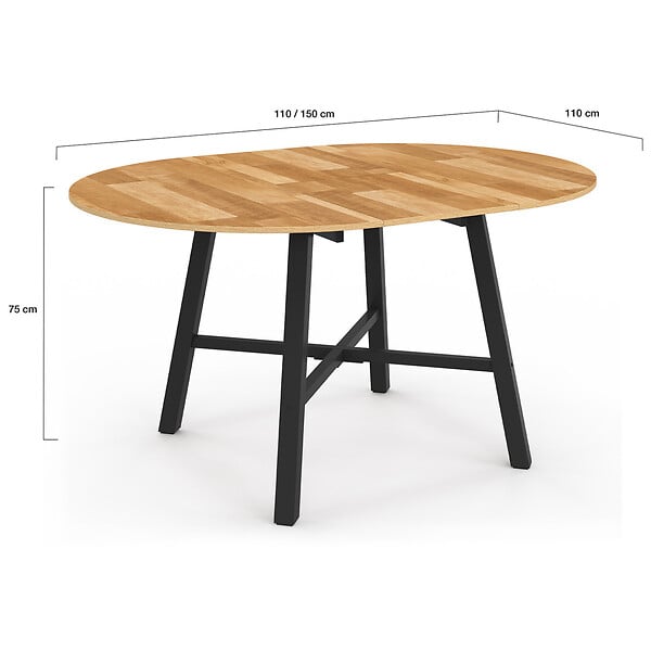 ID MARKET - Table à manger extensible ronde MADELEINE 4-6 personnes bois et métal noir 110 - 150 cm - large