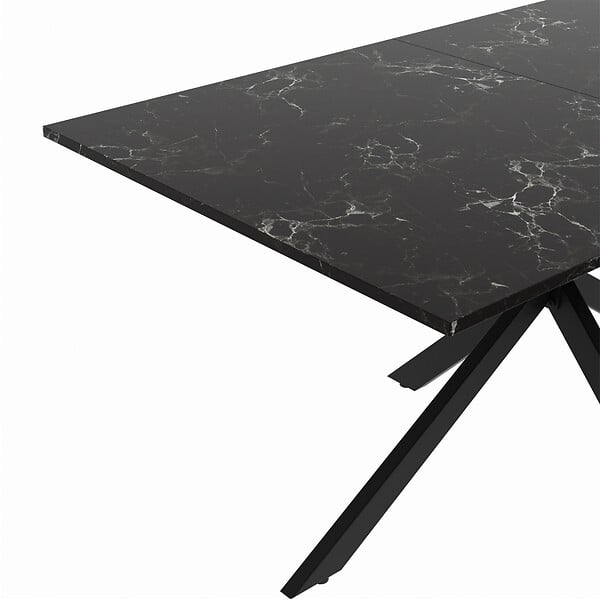 ID MARKET - Table à manger rectangle ALIX 8 personnes pied araignée noir et plateau effet marbre noir ALASKA 160 cm - large