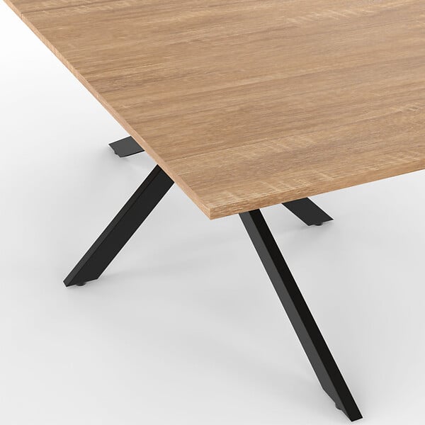 ID MARKET - Table à manger rectangle ALIX 10 personnes pied araignée bois et noir 200 cm - large