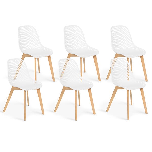 ID MARKET - Lot de 6 chaises MANDY blanches pour salle à manger - large