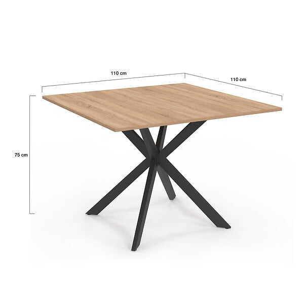 ID MARKET - Table à manger carrée ALIX 8 personnes pied araignée bois et noir 110 cm - large