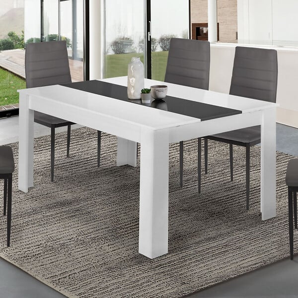 ID MARKET - Table à manger extensible rectangle GEORGIA 6-10 personnes blanche et grise 140-220 x 90 cm - large