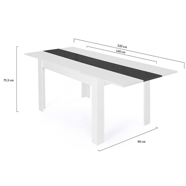 ID MARKET - Table à manger extensible rectangle GEORGIA 6-10 personnes blanche et grise 140-220 x 90 cm - large