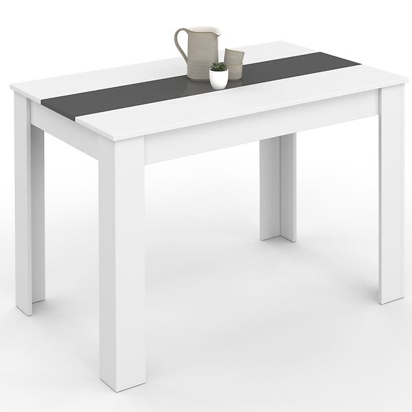 ID MARKET - Table à manger rectangle ROZY 4 personnes blanche et grise 110 cm - large