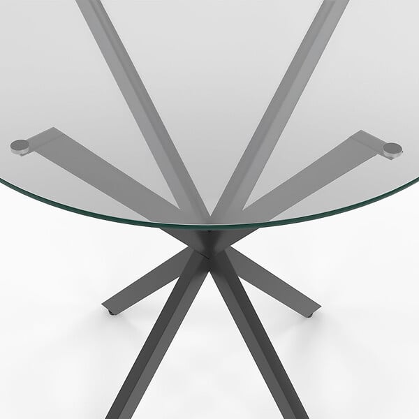 ID MARKET - Table à manger ronde ALIX 4 personnes pied araignée noir et plateau verre 80 cm - large