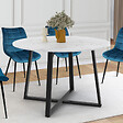 ID MARKET - Table à manger fixe ronde SELMA 4-6 personnes plateau effet marbre blanc ALASKA et noir 110 cm - vignette