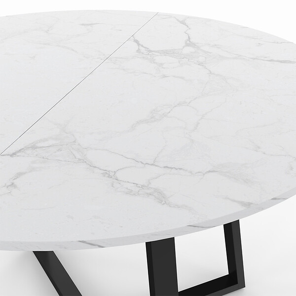 ID MARKET - Table à manger fixe ronde SELMA 4-6 personnes plateau effet marbre blanc ALASKA et noir 110 cm - large