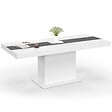 ID MARKET - Table à manger extensible rectangle EDEN 6-10 personnes blanche et bande centrale grise 160-200 cm - vignette