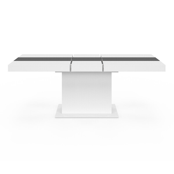 ID MARKET - Table à manger extensible rectangle EDEN 6-10 personnes blanche et bande centrale grise 160-200 cm - large