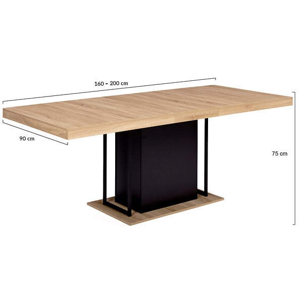 ID MARKET - Table à manger extensible rectangle UGO 6-10 personnes bois façon hêtre et noir 160-200 cm - large