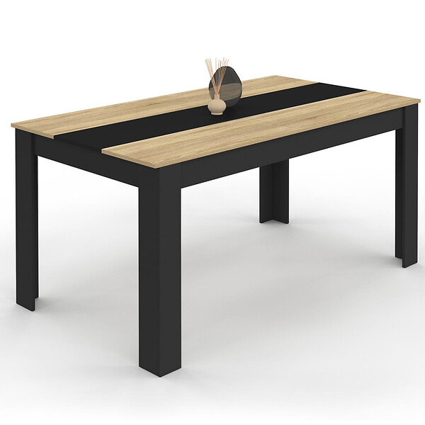 ID MARKET - Table à manger rectangle GEORGIA 8 personnes noire et imitation hêtre 160 x 90 cm - large