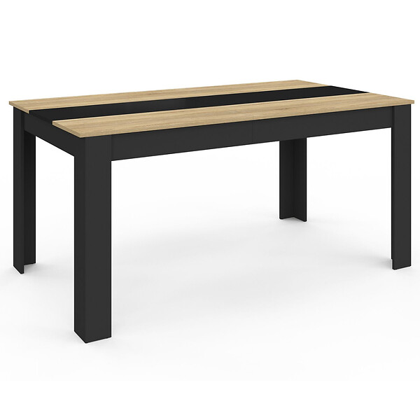 ID MARKET - Table à manger rectangle GEORGIA 8 personnes noire et imitation hêtre 160 x 90 cm - large