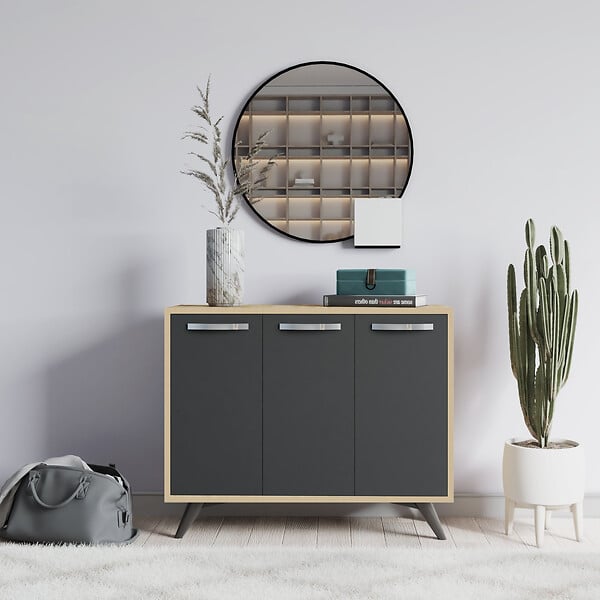 HABITAT ET JARDIN - Buffet en bois "Piffa" - 100 x 35 x 82 cm - Gris anthracite - large