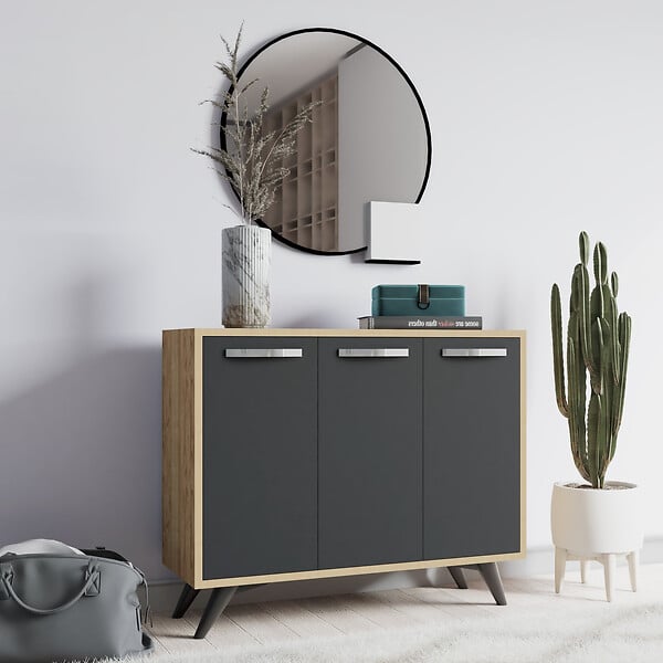 HABITAT ET JARDIN - Buffet en bois "Piffa" - 100 x 35 x 82 cm - Gris anthracite - large