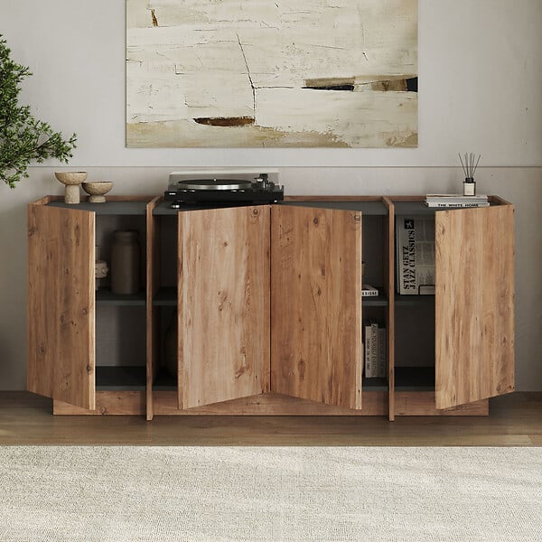 HABITAT ET JARDIN - Buffet en bois "Dorma" - 180 x 45 x 80 cm - Pin Atlantique / Anthracite - large