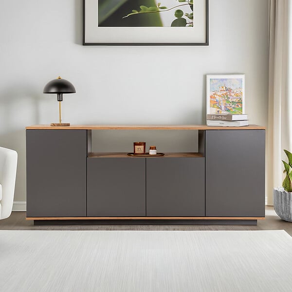 HABITAT ET JARDIN - Buffet en bois "Arista" - 180 x 44 x 75 cm - Gris anthracite - large