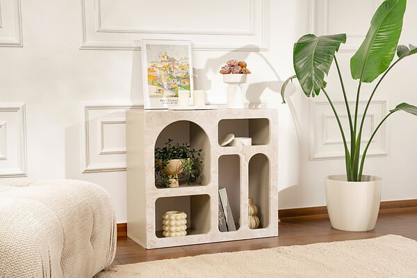 HABITAT ET JARDIN - Buffet en bois "Lessa" - 80 x 37 x 74 cm - Travertin - large